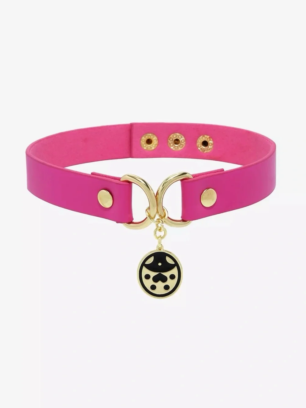 JoJo’s Pink Faux-Leather Choker Necklace with Gold Giorno Charm